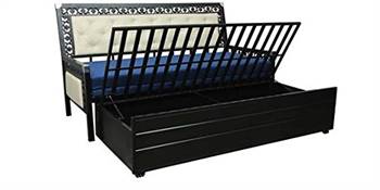 Royal Interiors Metal Matte Finish Sofa Cum Bed with Hydraulic Storage (Queen Size, Blue)