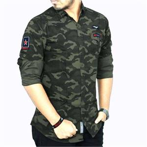 Army Green Cotton Long Sleeve Casual Shirt For Men-2021